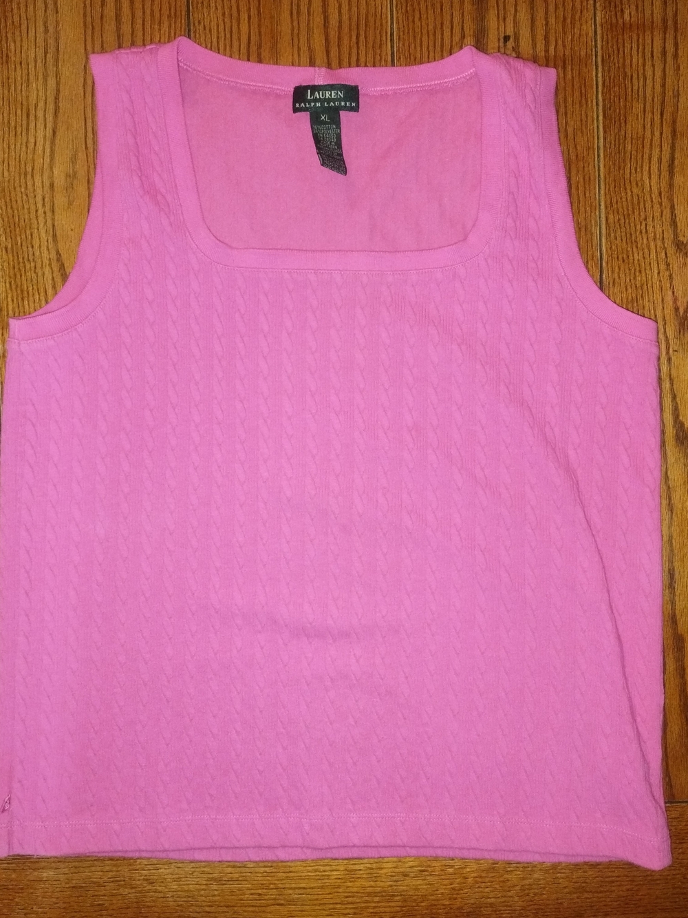 Lauren Ralph Lauren Size Xl Pink Cable Knit Square-Neck Tank Top